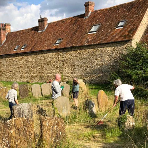 clearing the churchyard